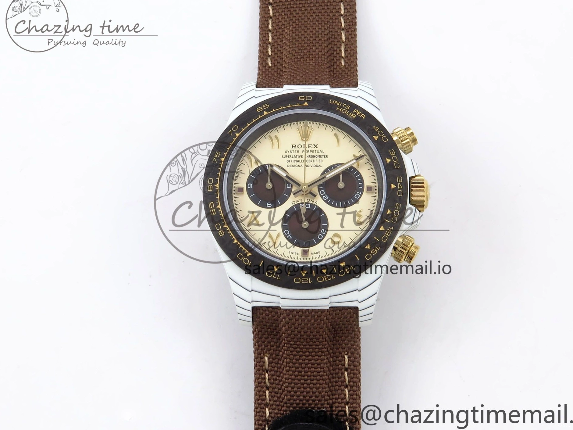 MiroTime 0118 Refined Daytona DIW “DESERT EAGLE”  White Carbon DIWF 1:1 Best Edition Cream Brown Dial on Brown Nylon Strap SH 1074